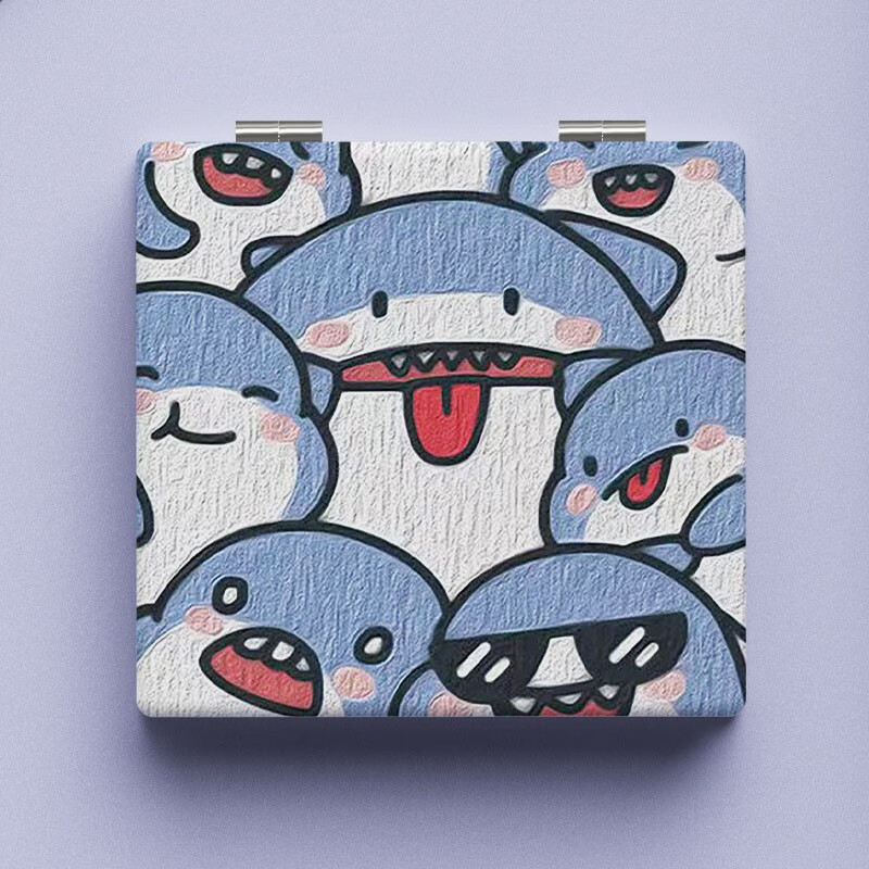 苏念便携式化妆双面镜可折叠方形小镜子时尚pu皮美妆