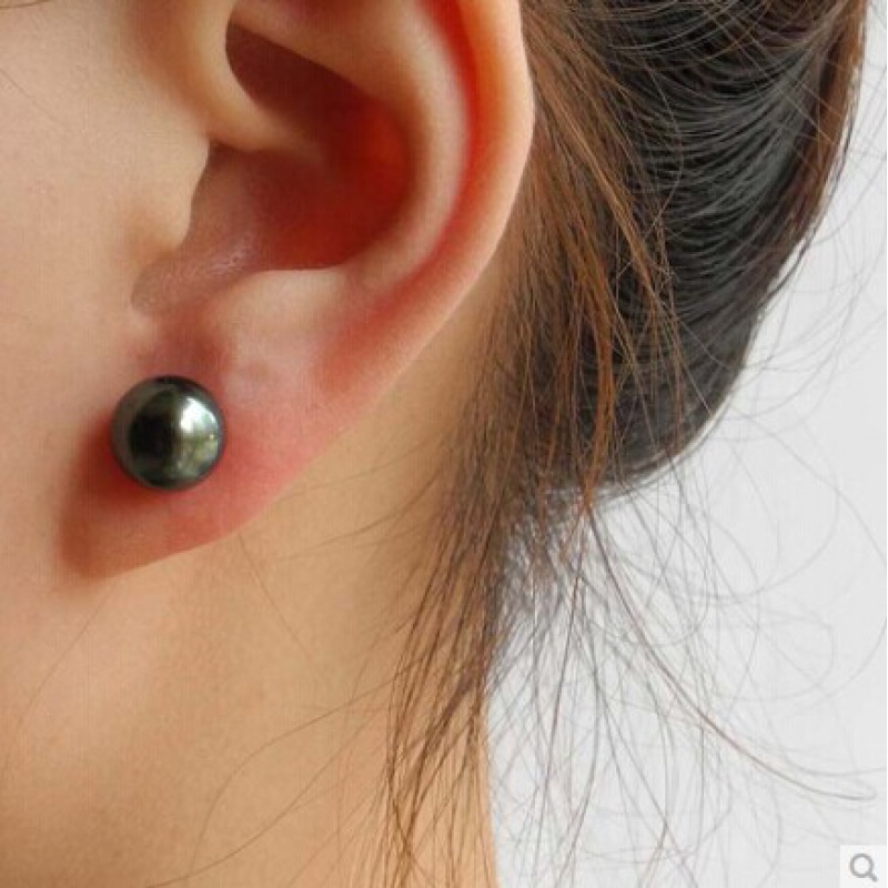 【提伯斯】925银针耳钉大溪地黑珍珠耳环耳饰坠送妈妈送婆寓意礼物 黑