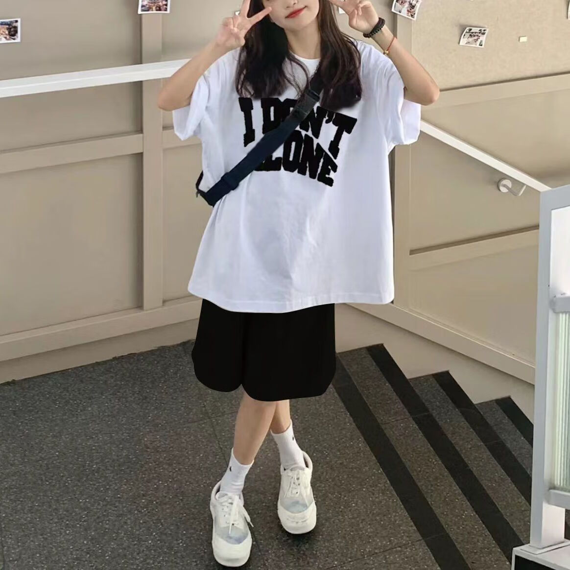 锦竞女生衣服夏天甜妹穿搭套装单/夏季女学生宽松短袖t恤休闲阔腿裤韩