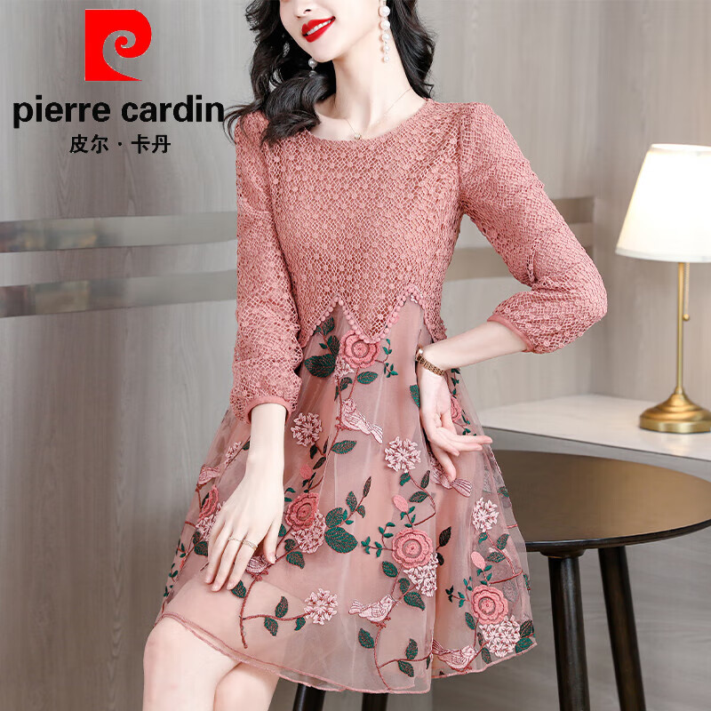 2024春夏季新款中年气质减龄绣花裙子女装 粉色-品牌旗舰女装十大品牌