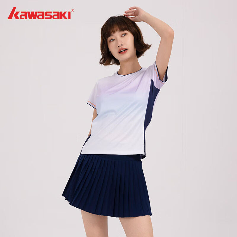 kawasaki川崎羽毛球服女款专业运动短袖圆领速干T恤B2977 微葡萄紫 L 