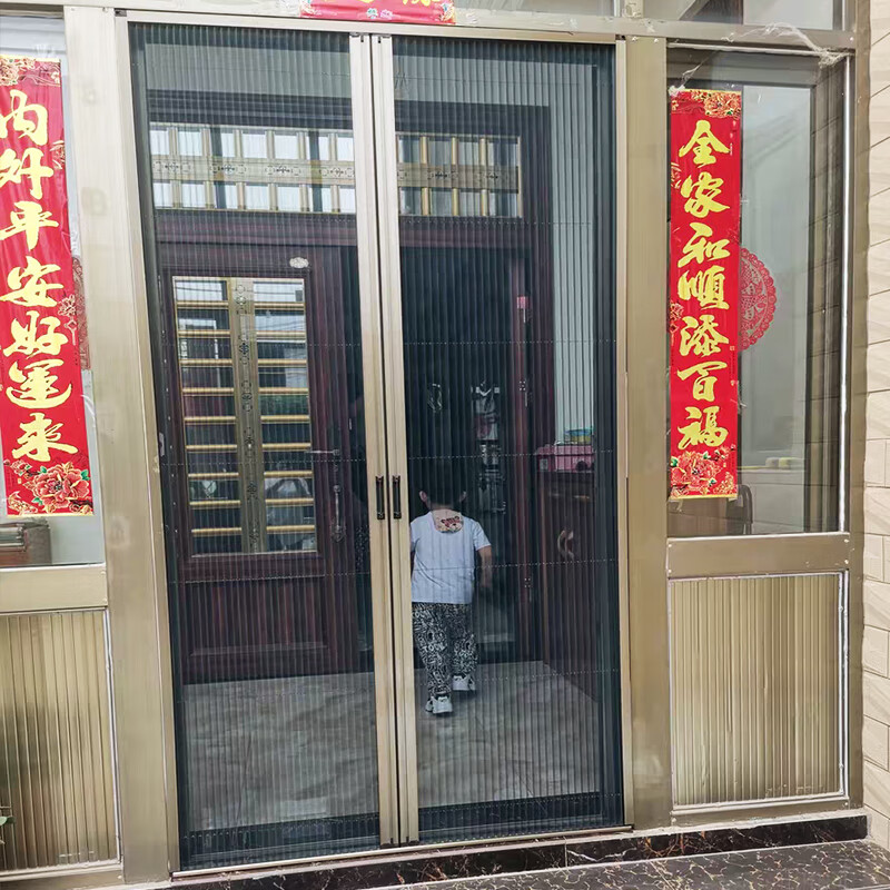 沙帘纱窗折叠推拉式隐形伸缩磁性铝合金防盗门金刚网 香槟色 铝合金框