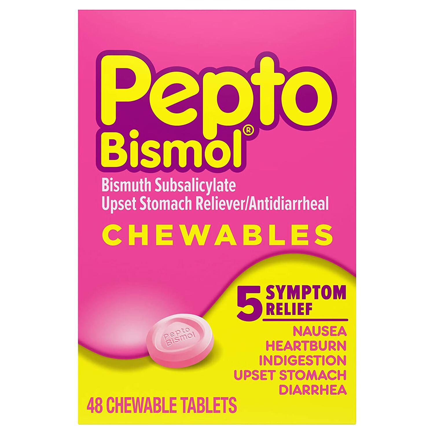 美国直邮 pepto bismol chewables缓解胃肠不适消化咀嚼片48粒