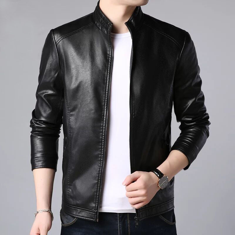 【精选】中老年爸爸装冬款男皮衣加绒加厚男士立领皮衣外套中年春秋休闲装曼迪尚 深咖色 190(适合155-175斤)