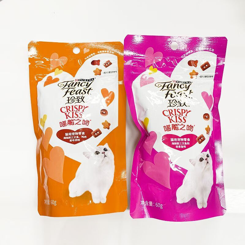珍致貓餅干crispy kiss喵脆之吻60g高蛋白肉類營養(yǎng)成幼貓潔齒零食 海 喵脆混合口味*3袋