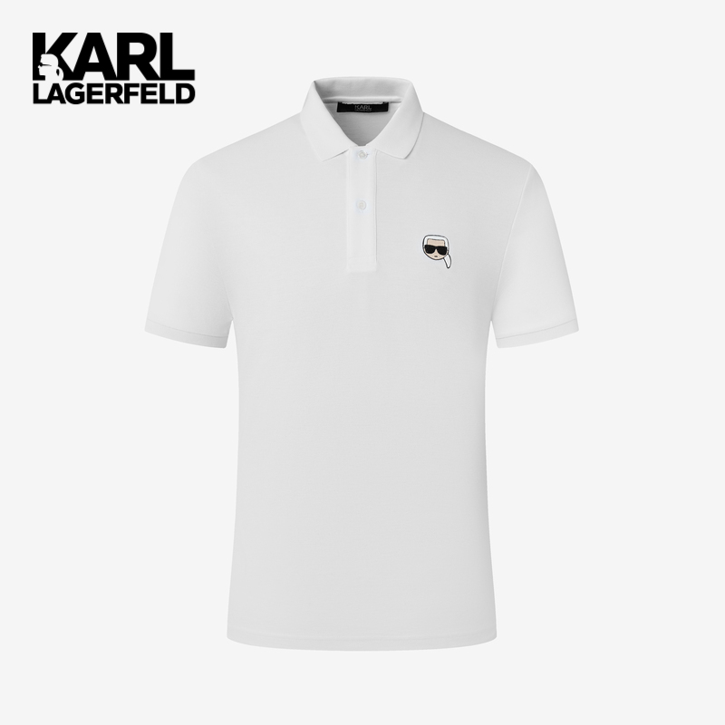 Karl Lagerfeld卡尔拉格斐轻奢老佛爷男装22春夏LOGO商务休闲短袖 POLO衫 白色 XL