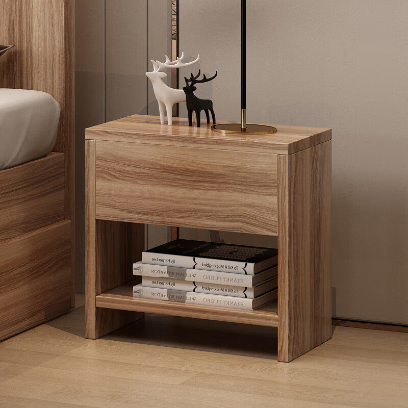 现代卧室收纳小柜子床边储物柜北欧小型迷你简易 浅胡桃木色床头柜