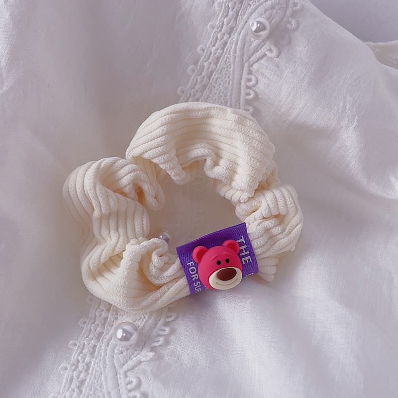 熊大肠发圈女夏季韩版皮筋头饰甜美可爱卡通发绳 草莓熊发圈【白色】