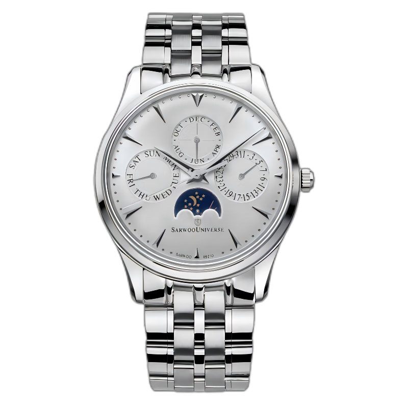 商沃(sarwoo)日月星辰积月相大师家机械表六针多功能防水全自动男士