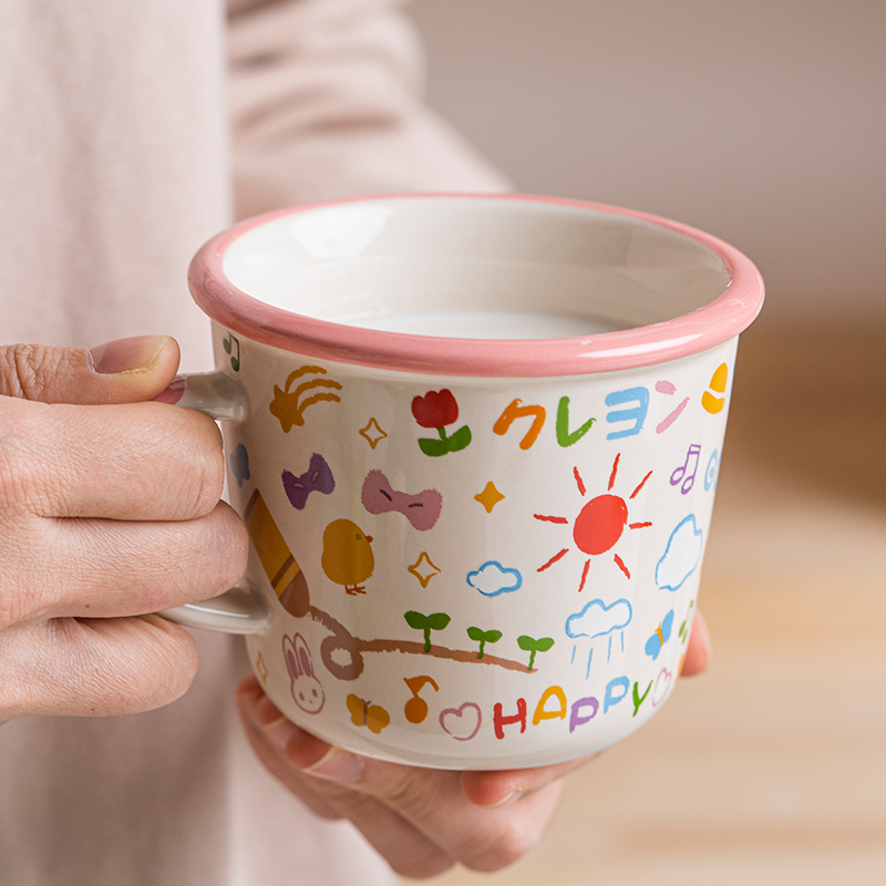 ezicok马克杯卡通杯子陶瓷儿童水杯早餐杯牛奶杯日式简约杯子可爱杯