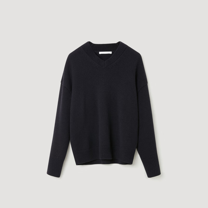 OVV秋冬热卖女装V领袖口活动金属扣羊毛长袖针织衫 藏青 S