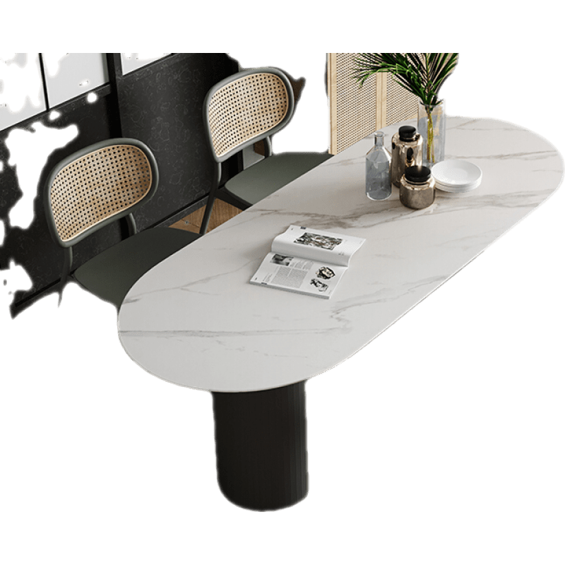 儒黛 轻奢岩板餐桌椅组合现代简约网红ins饭桌家用小户型椭圆形桌子椅设计师 【中花白】1.4米餐桌