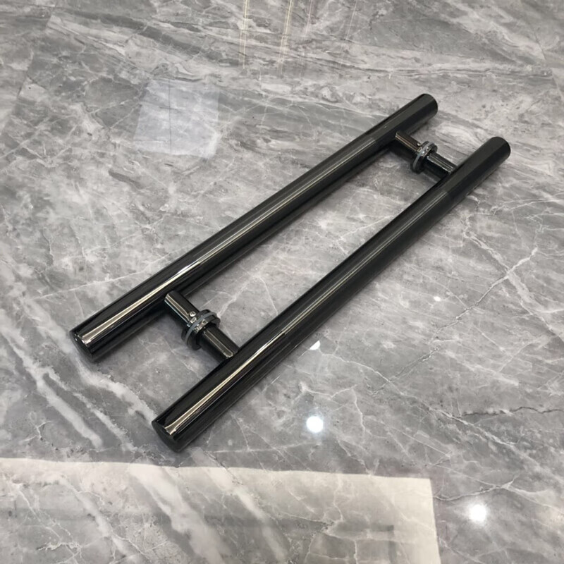 洛盈玻璃门拉手不锈钢玫瑰金地弹簧门推拉大门黑色对装木门把手 黑钛