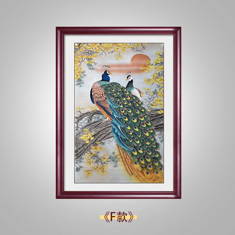 子木雅居新中式孔雀客厅装饰画古典花鸟入户玄关挂画餐厅卧室背景墙