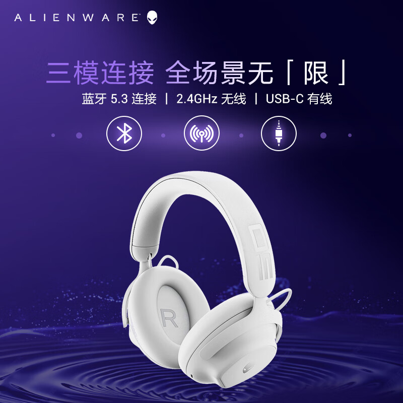 外星人（Alienware）AW PRO游戏电竞耳机 三模连接 电脑电竞头戴式游戏耳机 主动降噪 杜比全景声 白色
