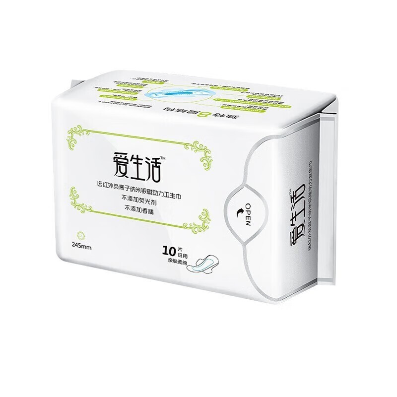 爱生活绿叶负离子磁动力卫生巾日用夜用组合装超薄棉 日用245mm