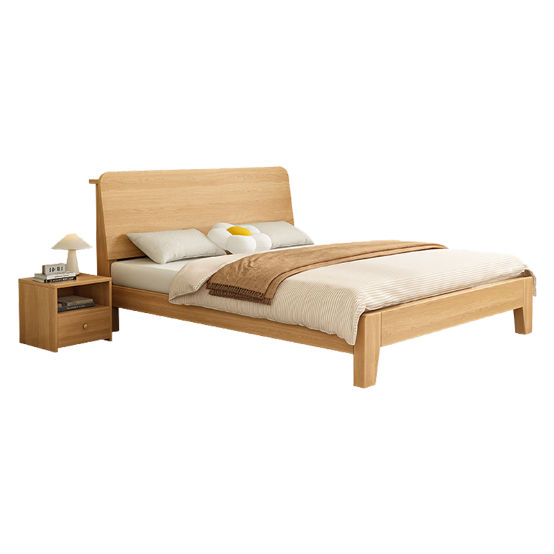 摩高空间 双人床实木床单人床木架床出租房床出租屋木床原木风床 1.5米普通 1.5米床