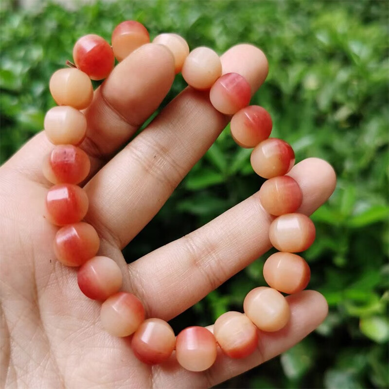 闪凤血骨雕刻八棱手串骆驼骨头手链男女情侣菱形珠民族风饰品 红血