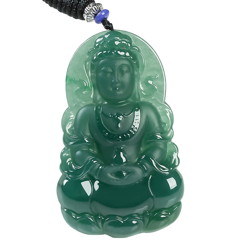 春龙蓝水油青种翡翠观世音吊坠玉净瓶观音玉坠吊牌 支持定做刻字吊坠