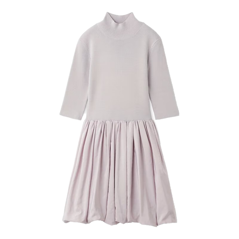 SNIDEL春夏氣質半高領中袖針織連衣裙花苞裙SWNO241099 粉色 M （1）