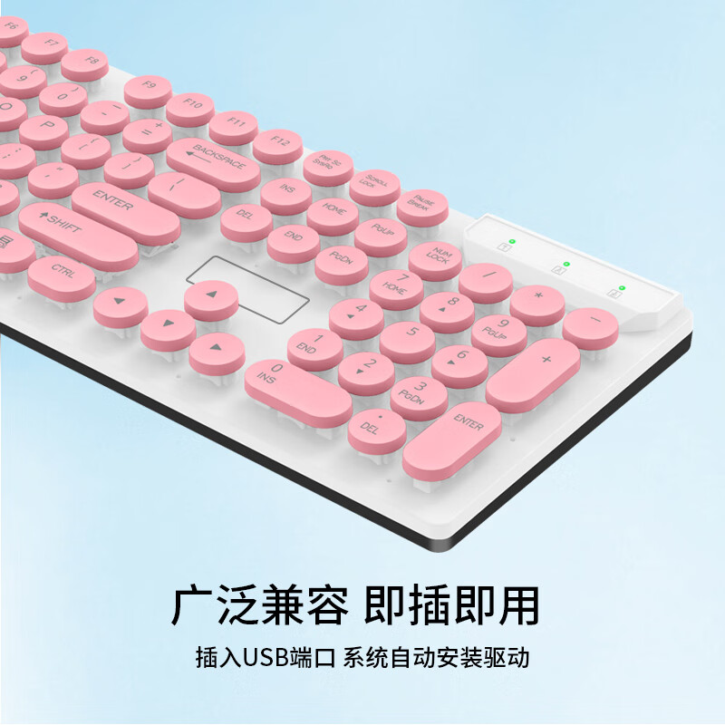 现代（HYUNDAI）键盘 有线键盘 办公键盘 USB键盘 笔记本键盘 电脑键盘 104键 HY-KA8 粉色