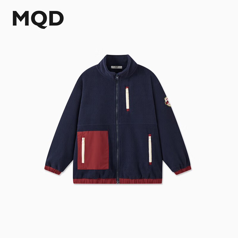 马骑顿（MQD）MQD秋季男大童潮酷户外内搭休闲撞色立领摇粒绒外套 藏青 120