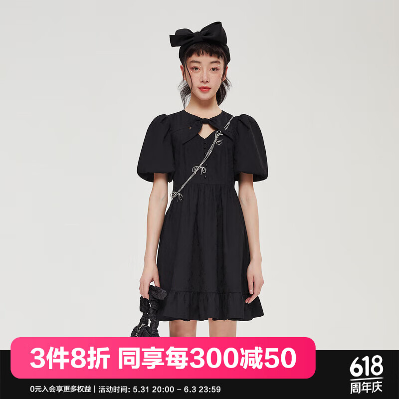 乐町童话小黑裙夏季新款裙子连衣裙C2FAC3204 黑色 M/160