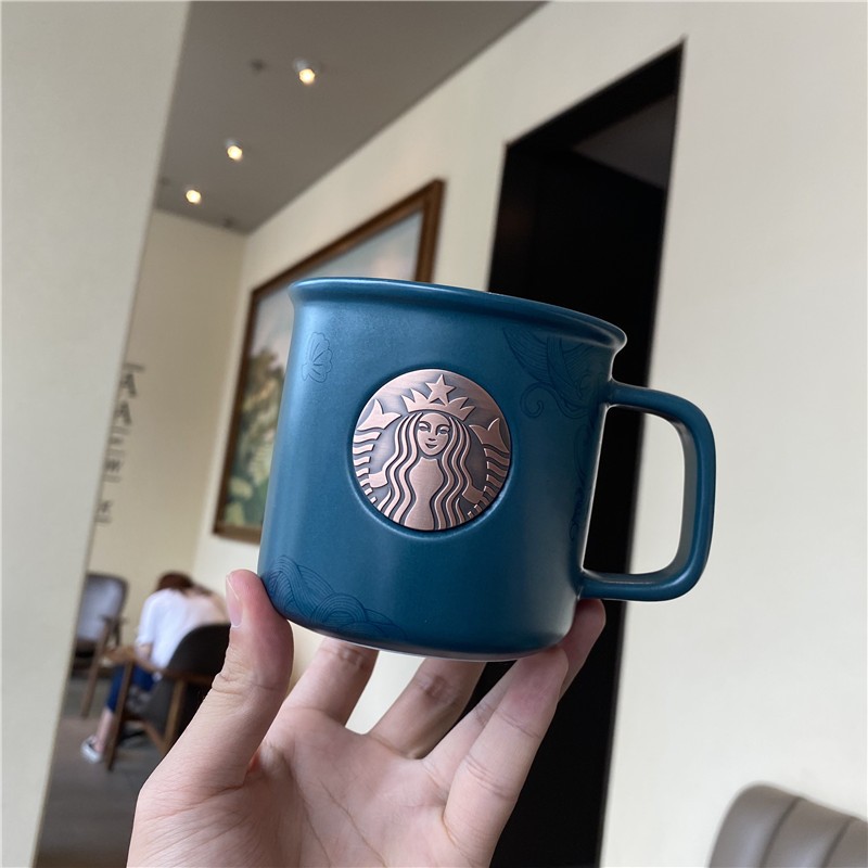 星芭克2021新款马克杯水杯咖啡杯礼盒卡壶 暗蓝色铜章杯（礼盒装）