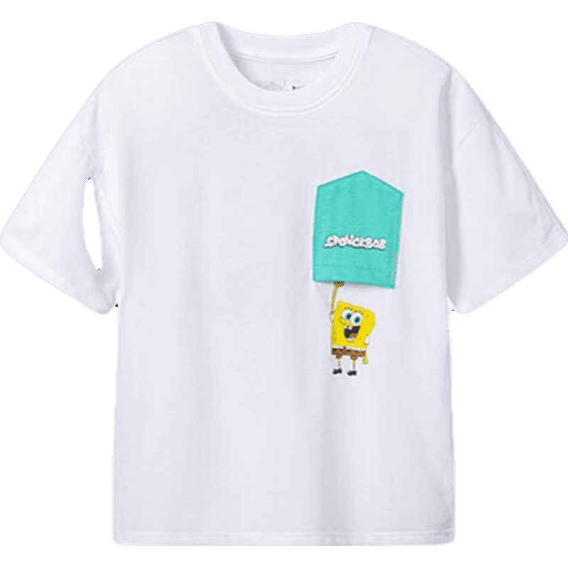 361°兒童短袖t恤2024夏裝新款男童卡通圓領(lǐng)上衣寶寶女童潮服 本白 100