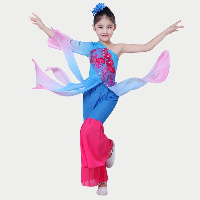 绚萌儿童古典舞演出服女童飘逸中国舞采薇扇子舞蹈服少儿独舞表演服装
