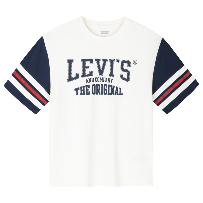 Levi's李維斯童裝24夏季新款男童復(fù)古短袖T恤兒童學(xué)院風(fēng)上衣 糖果白【涼感面料】 140 /68 【建議身高128-140cm】