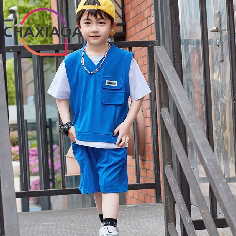茶小阿2024网红潮款男童夏季套装多巴胺穿搭薄款套装童装男童假两件