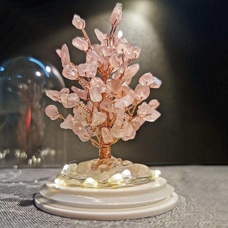 【新品】天然水晶树带暖光灯珠夜明水晶碎石原石聚宝晶体矿石转运摆件