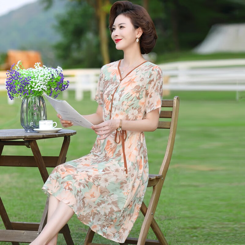 孜颜妈妈装夏季连衣裙高贵40岁新款中老年女装夏装洋气长裙子母亲衣服