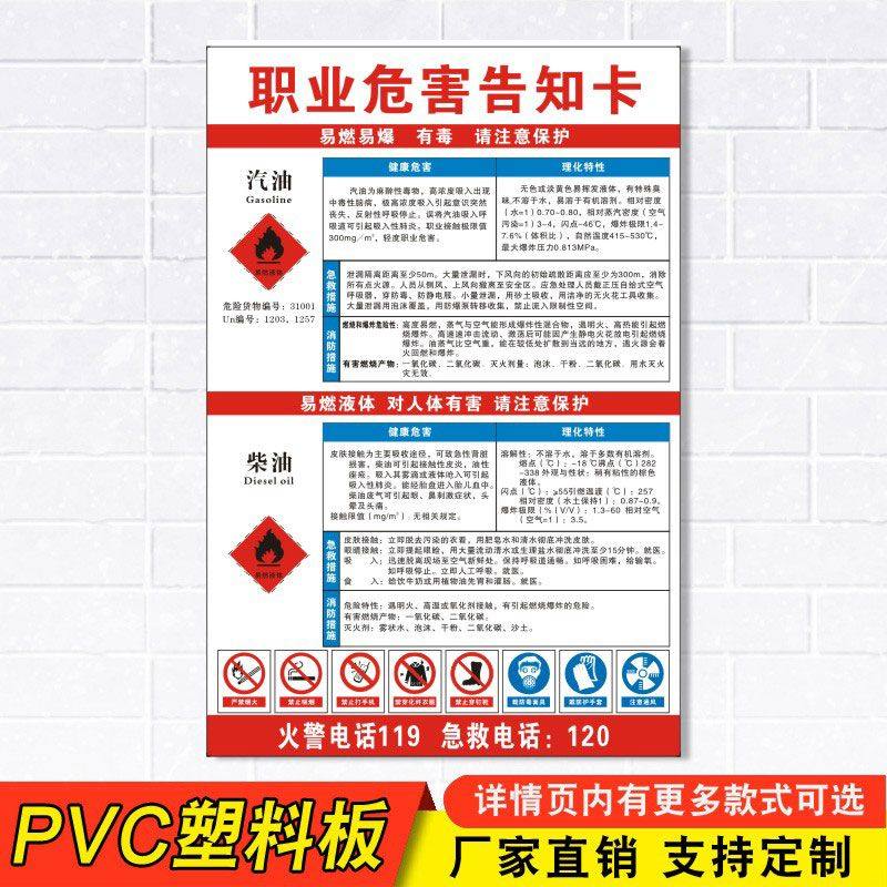 病加油站点消防安全加油区警示贴纸 职业危害告知卡汽油柴油(pvc塑 30