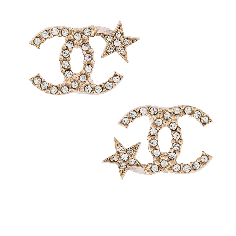 香奈儿(chanel)耳钉经典双c金属水钻耳钉女款金色耳环耳坠奢侈品潮牌