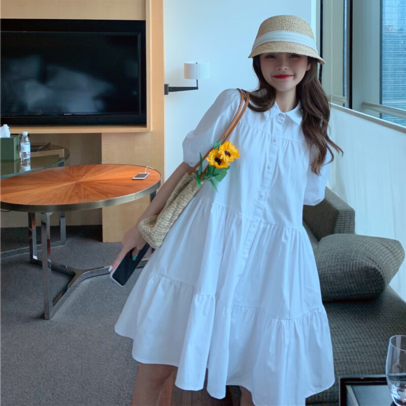 2024初中高中甜美可爱宽松娃娃领子 白色【夏天穿搭/女孩/漂亮/日系 s