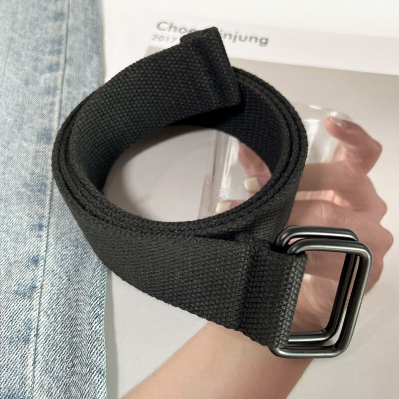 腰带帆布腰带女男双环扣学生编织百搭牛仔裤工装裤ins潮军训皮带裤带
