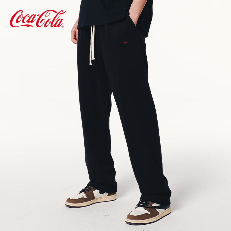可口可乐(coca-cola)裤子男春款简约直筒裤垂感休闲 黑色 s
