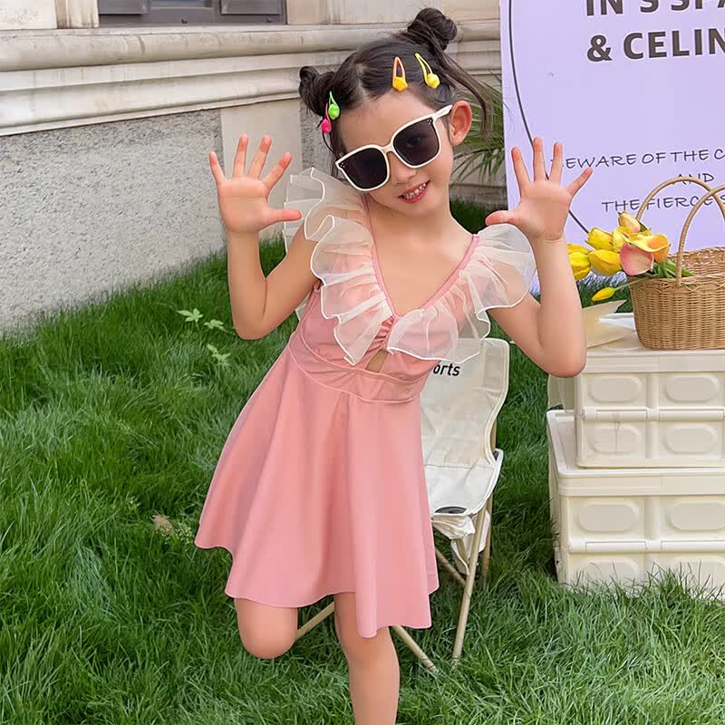 澳颜莱新款女童游泳衣夏装儿童洋气小女孩宝宝露背连体泳衣裙子泳装