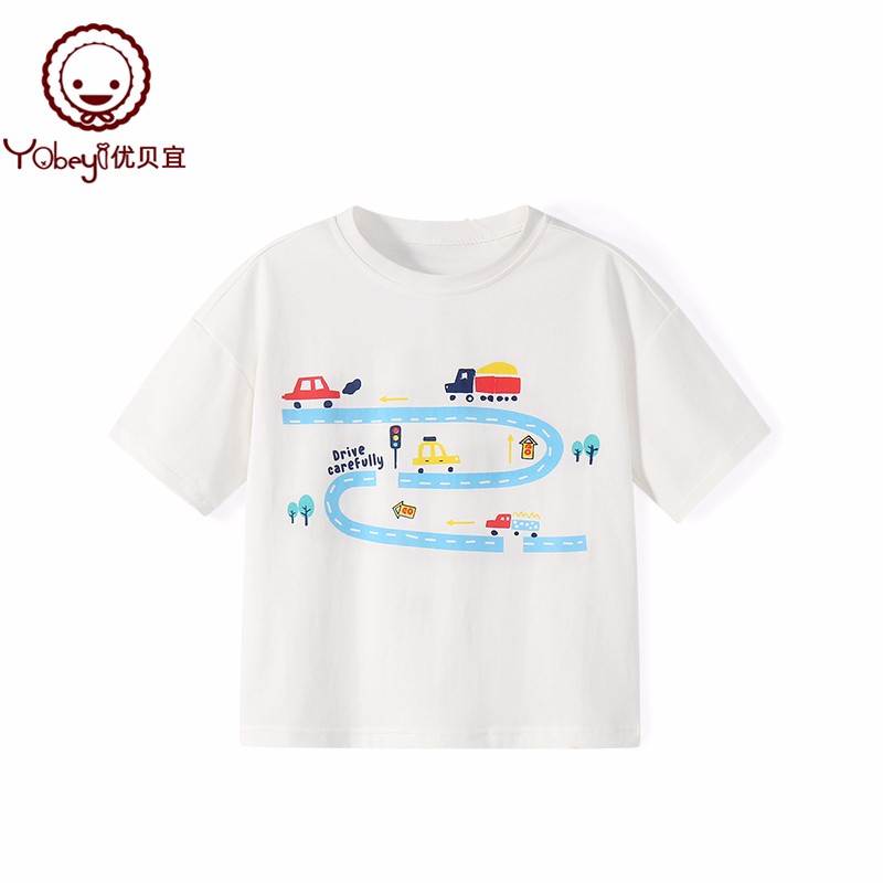 男童t恤夏季儿童短袖上衣薄款儿童衣服中大童短袖夏装 99826#白色公路
