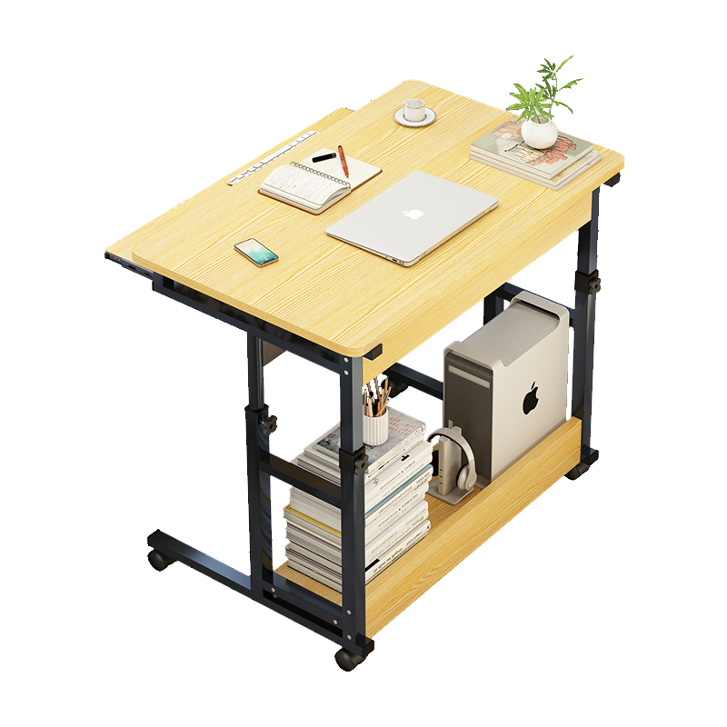 普派电脑桌可移动升降桌床边懒人简约沙发边床上书桌带键盘托家用小桌子 【升级款】黑麻黑架 80*45cm