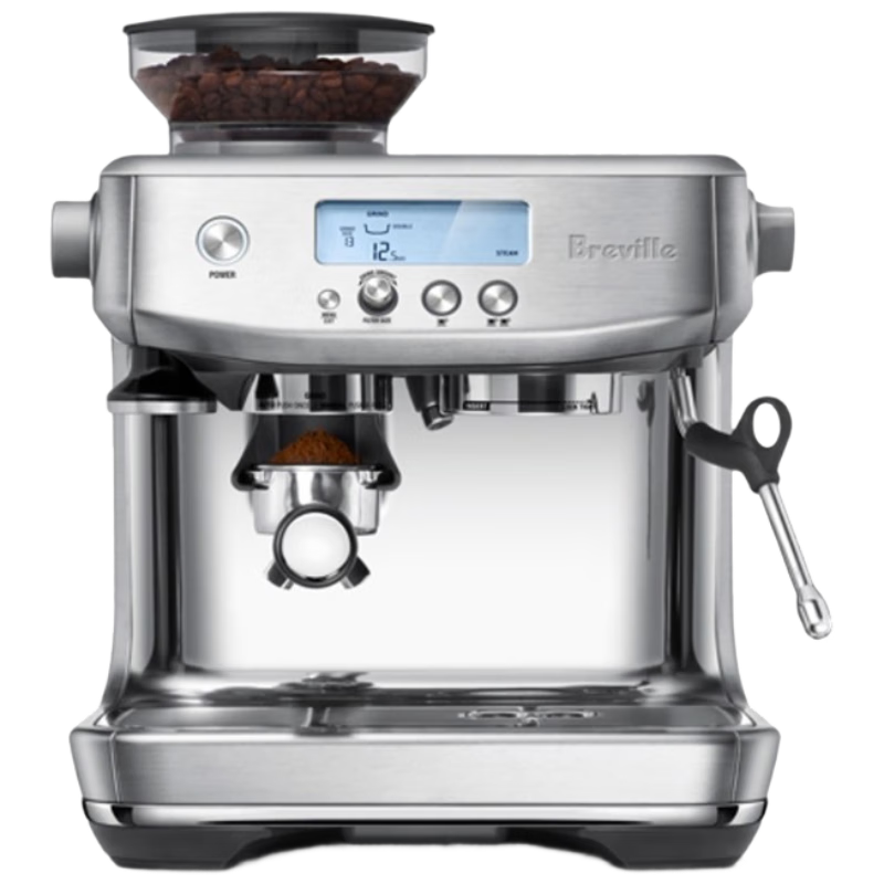 鉑富（Breville）BES878 半自動(dòng)意式咖啡機 家用咖啡粉制作 多功能咖啡機 流光銀 Brushed Stainless Steel