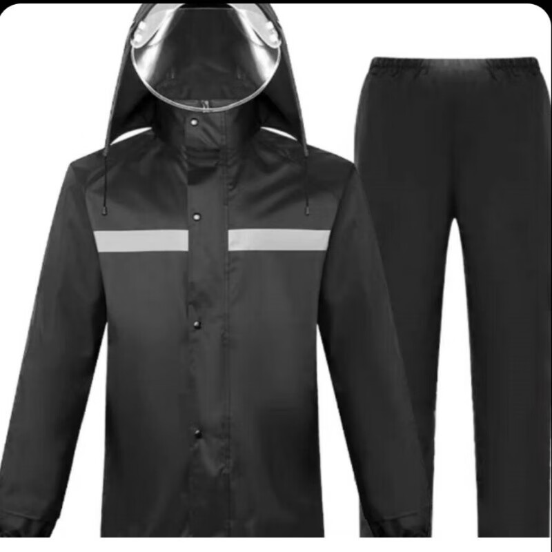 迷雨裤彩长款分体雨衣橄榄制式加厚旅行劳保雨衣 黑色单层-单帽檐套装