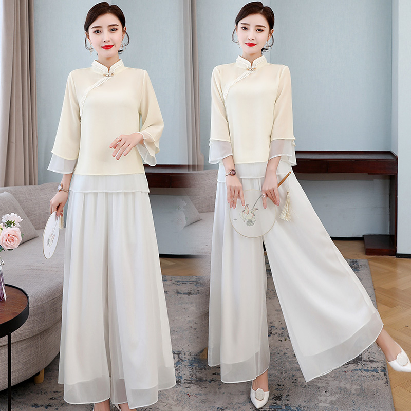 禅服佛系女居士服茶艺服装素衣禅衣中国风日常款改良版汉中式唐套两件