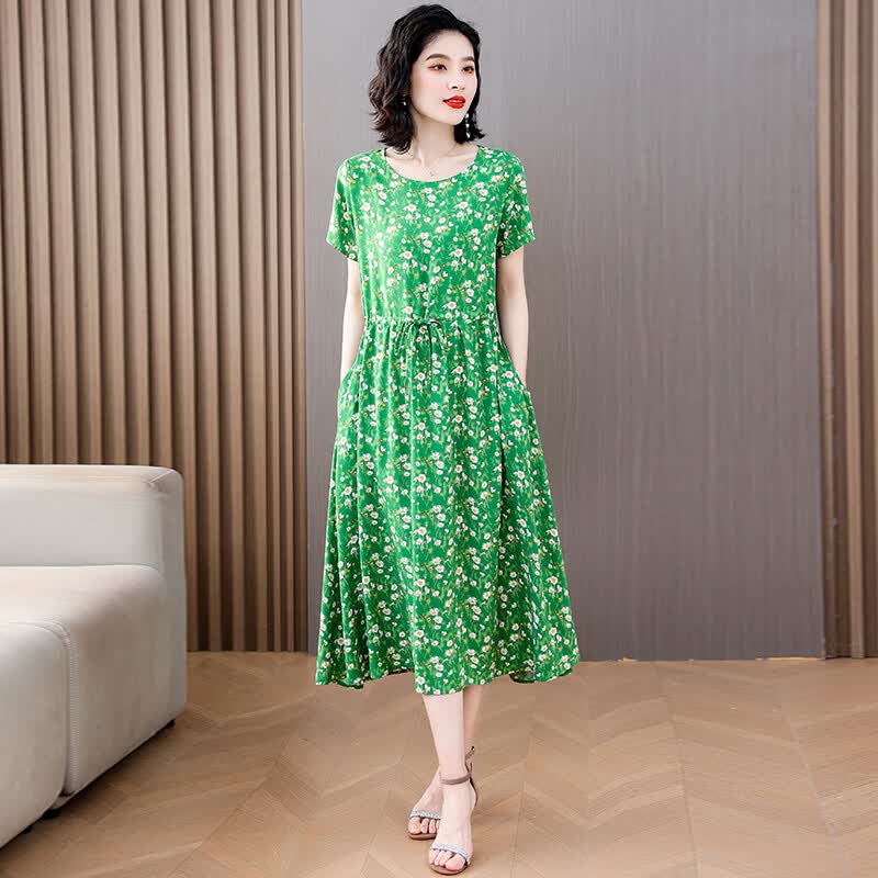 皮尔卡丹(pierre cardin)新款贵夫人棉绸连衣裙女夏季年轻高端洋气阔