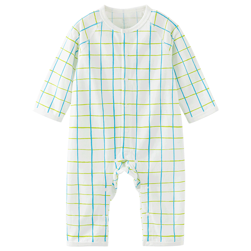 papa爬爬秋季新款男女寶寶嬰兒連體衣中開(kāi)爬服洋氣哈衣新生兒連體衣 米白色-方格 90cm