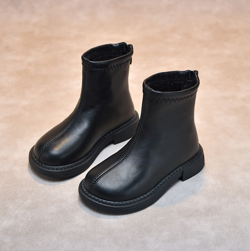 儿童马丁靴2023春秋季新款小女孩单里公主短靴时尚演出皮靴 黑色(单