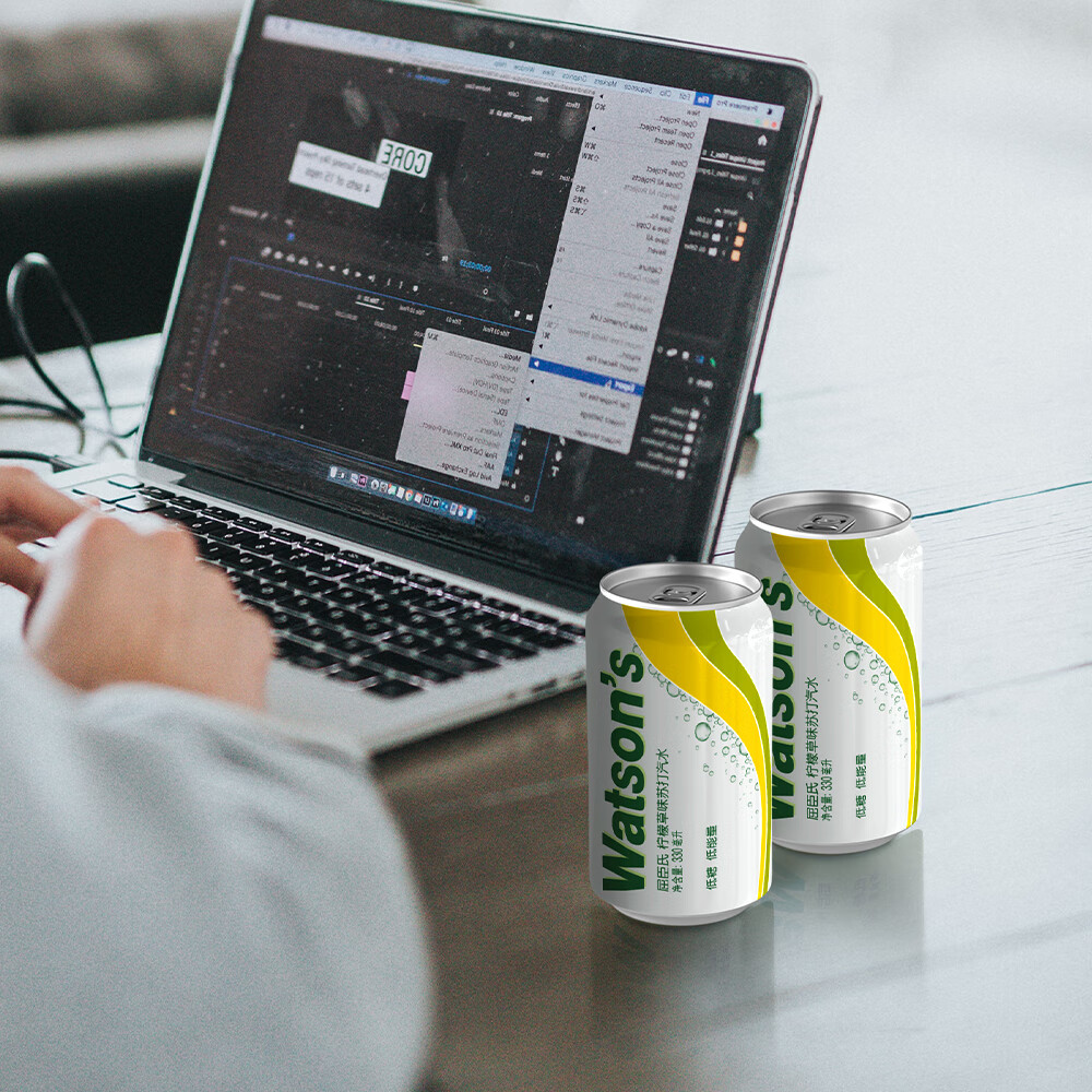 屈臣氏(Watsons)苏打水柠檬草味低糖0脂低卡饮料330mL*24罐整箱JOJO联名