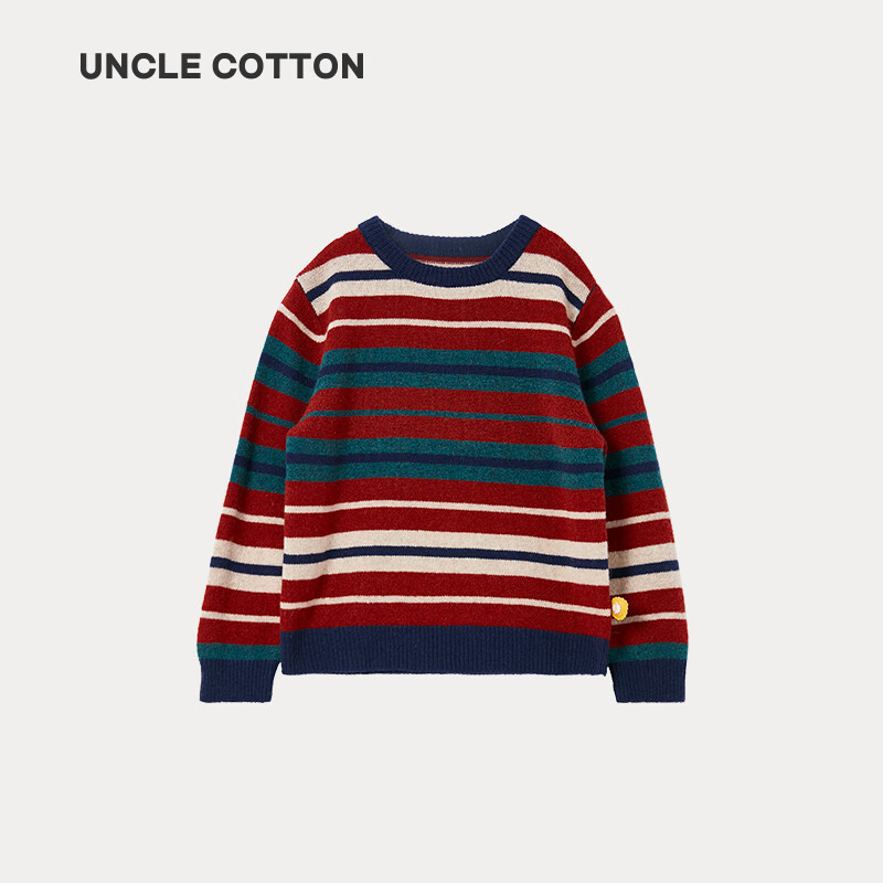 儿童半高领毛衣全羊毛彩色条纹针织打底衫宽松羊毛衫春秋装 多色彩条